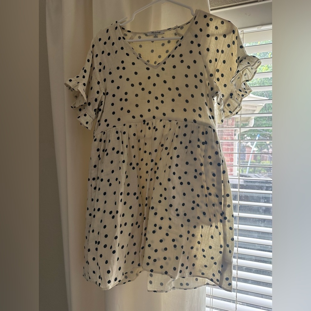 NWOT Madewell polka dot mini dress with ruffle short sleeves